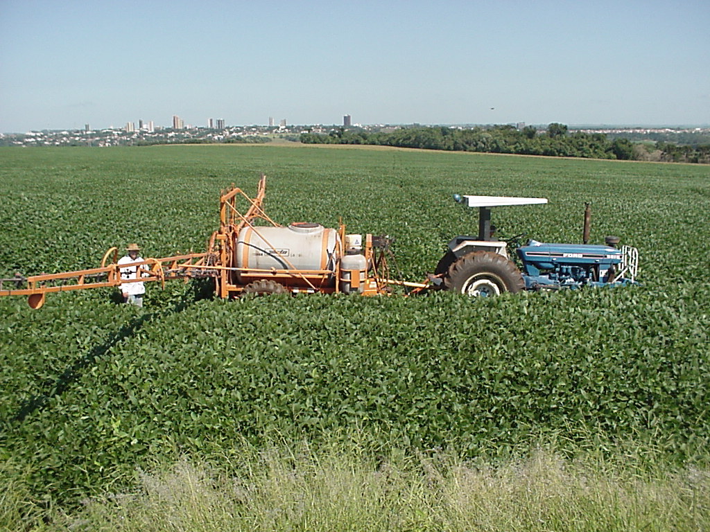 Spraying for soybean rust near Campo Mourao, Parana