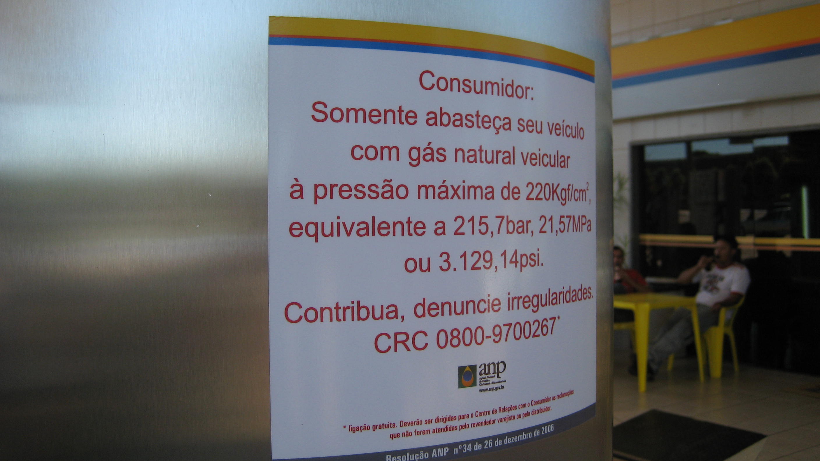 Natural gas pressure requirements at gasoline station in Rondonopolis, Mato Grosso
