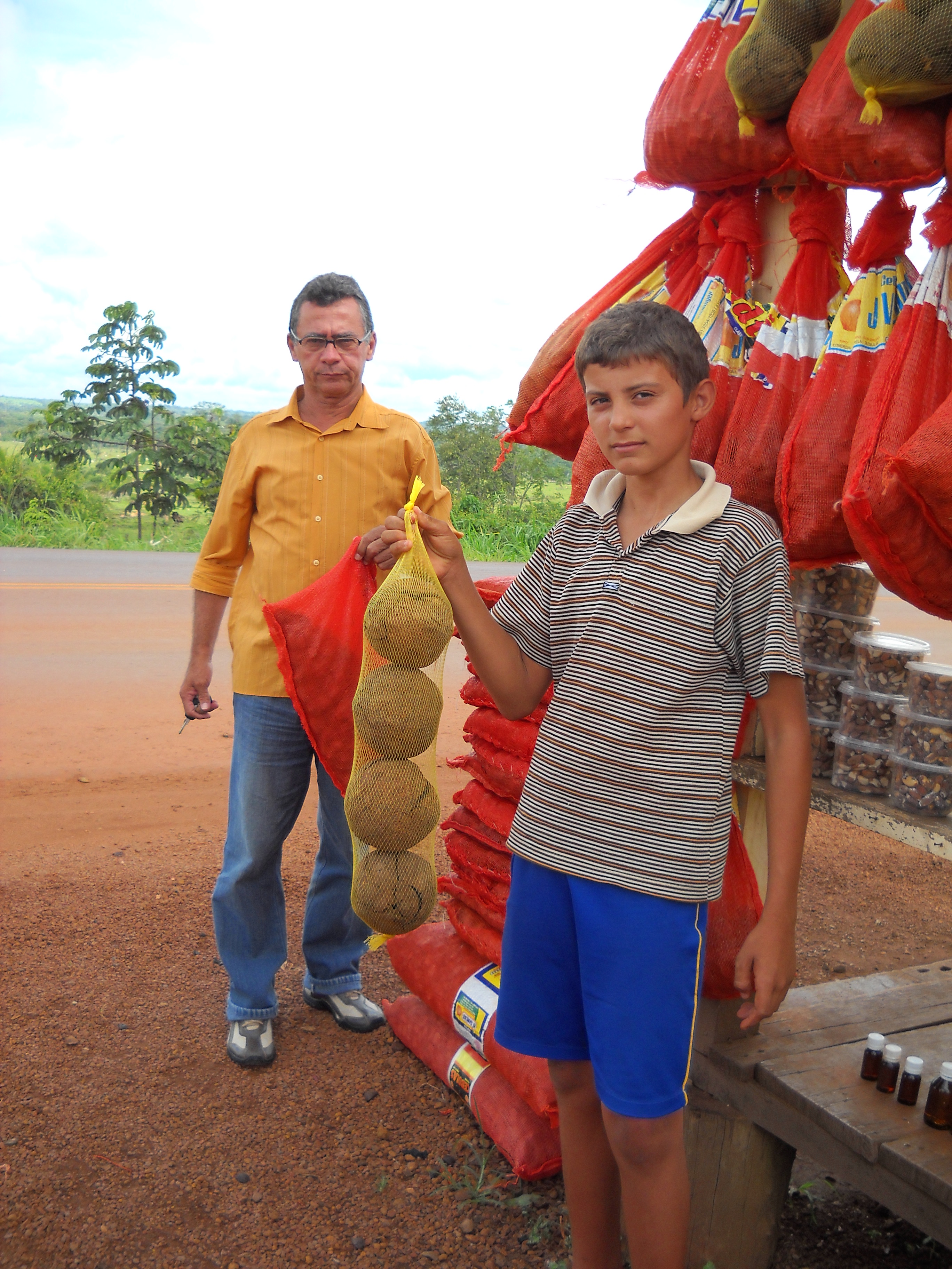 Selling Brazil nuts along the highway in northern Mato Grosso