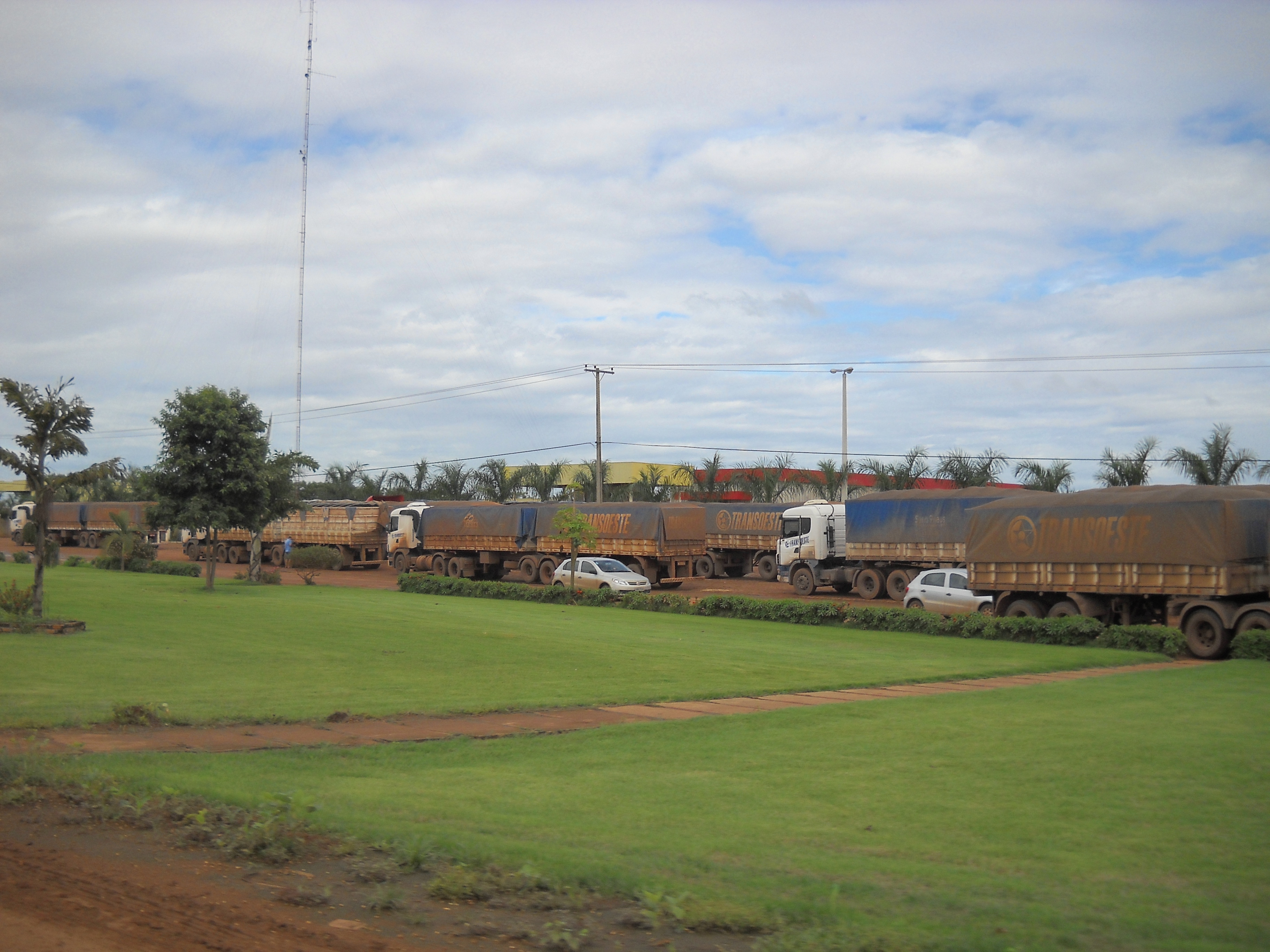 Trucks waiting to unload soybeans at Lucas do Rio Verde in central Mato Grosso
