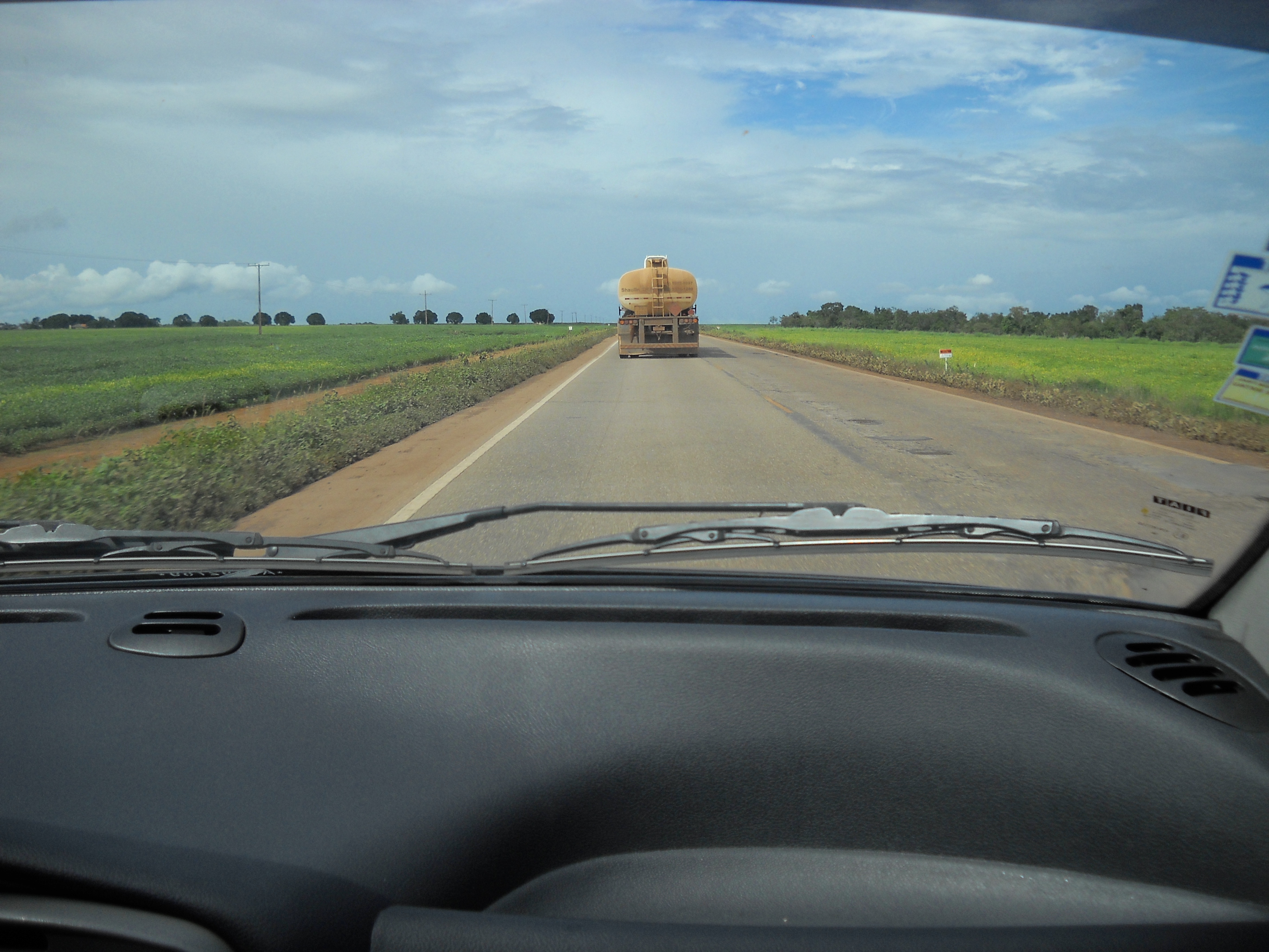 Driving on wrong side of highway BR-163 to avoid potholes