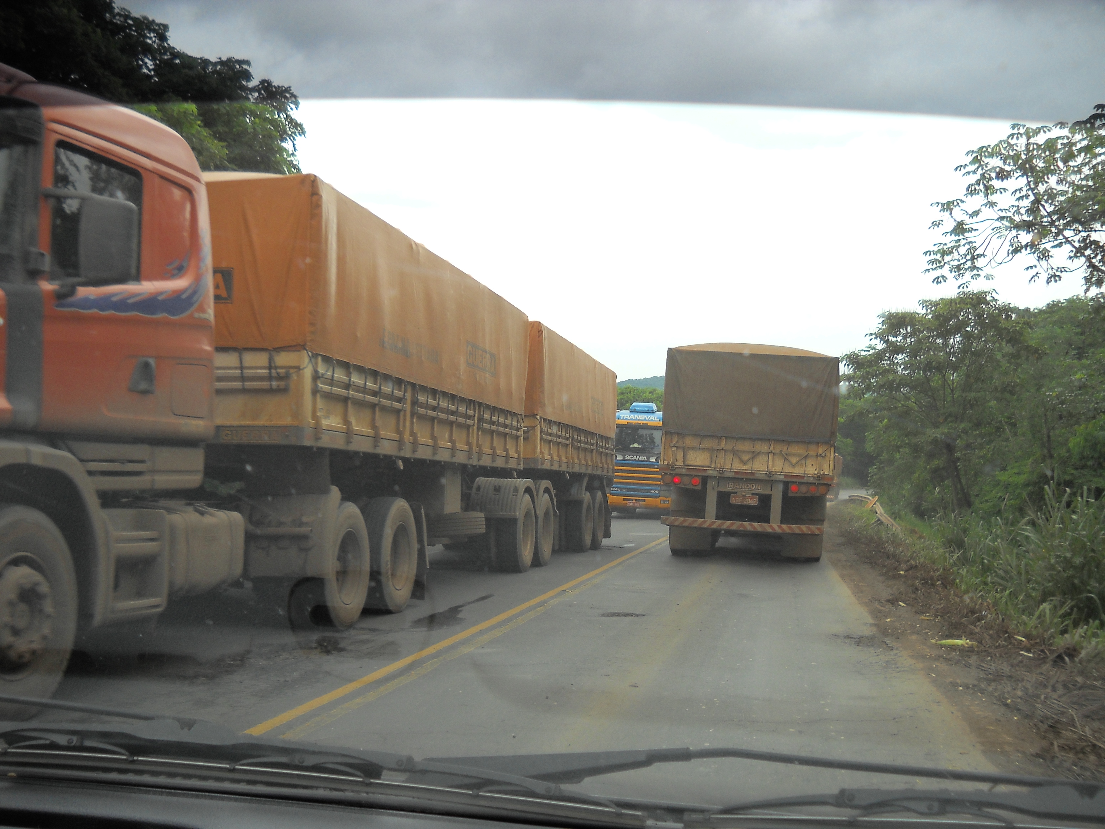 Heavy truck traffic on BR-163 near Nobres in central Mato Grosso