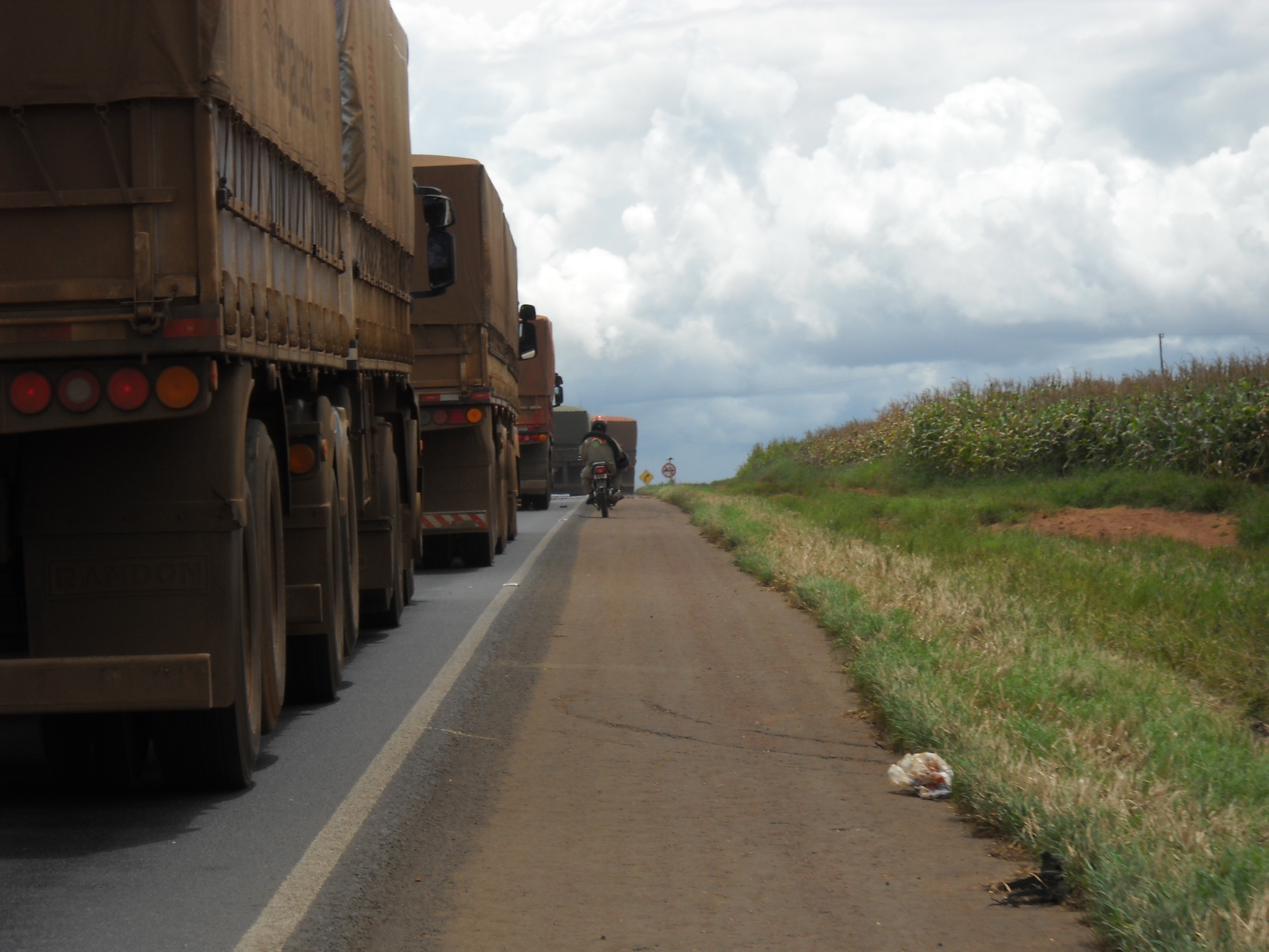 Heavy truck traffic on highway BR-364 near Alta Garcas in southeastern Mato Grosso