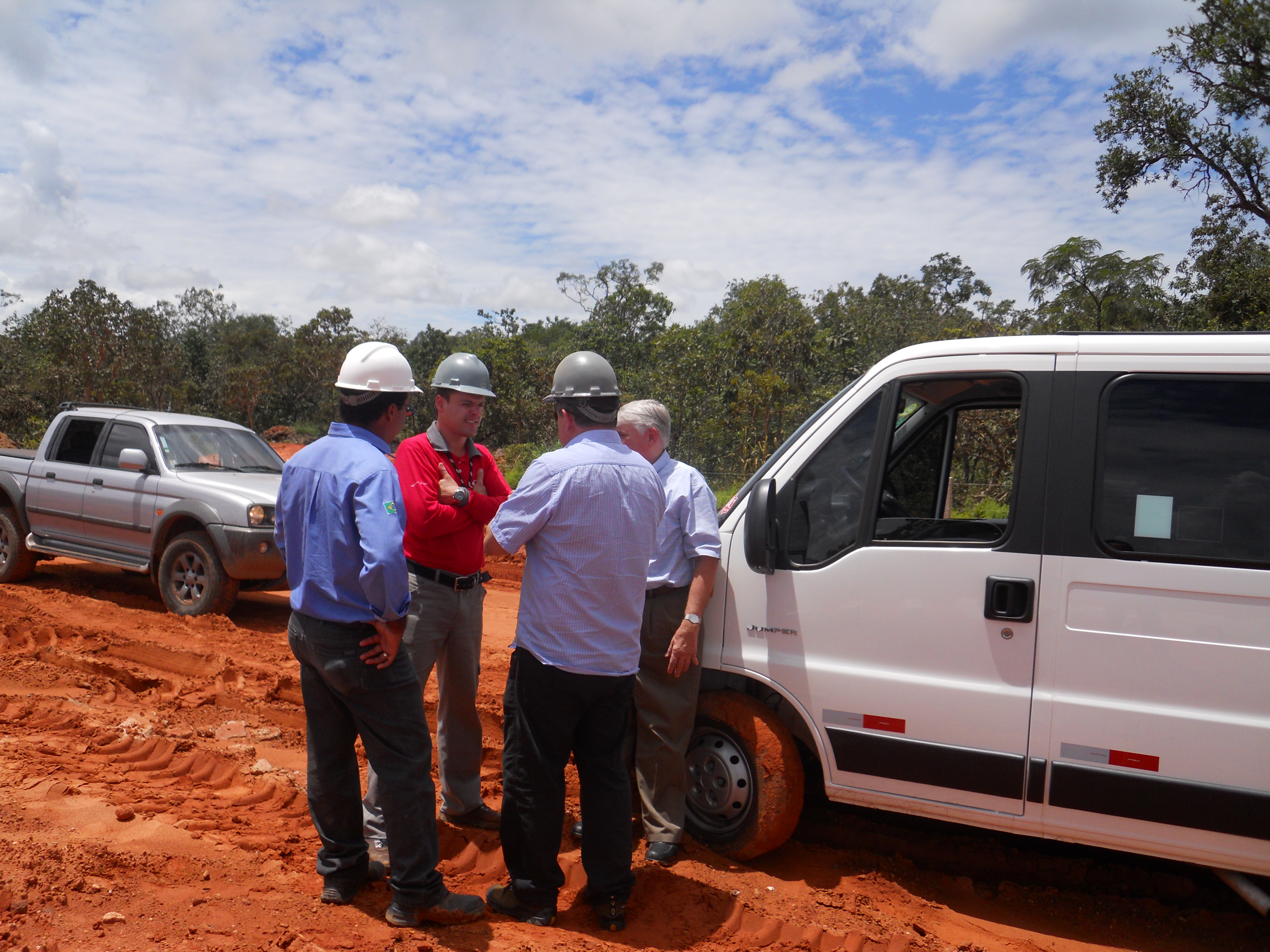 Michael Cordonnier and construction officials from Ferronorte Railroad near Alta Araguaia in southeastern Mato Grosso, Brazil