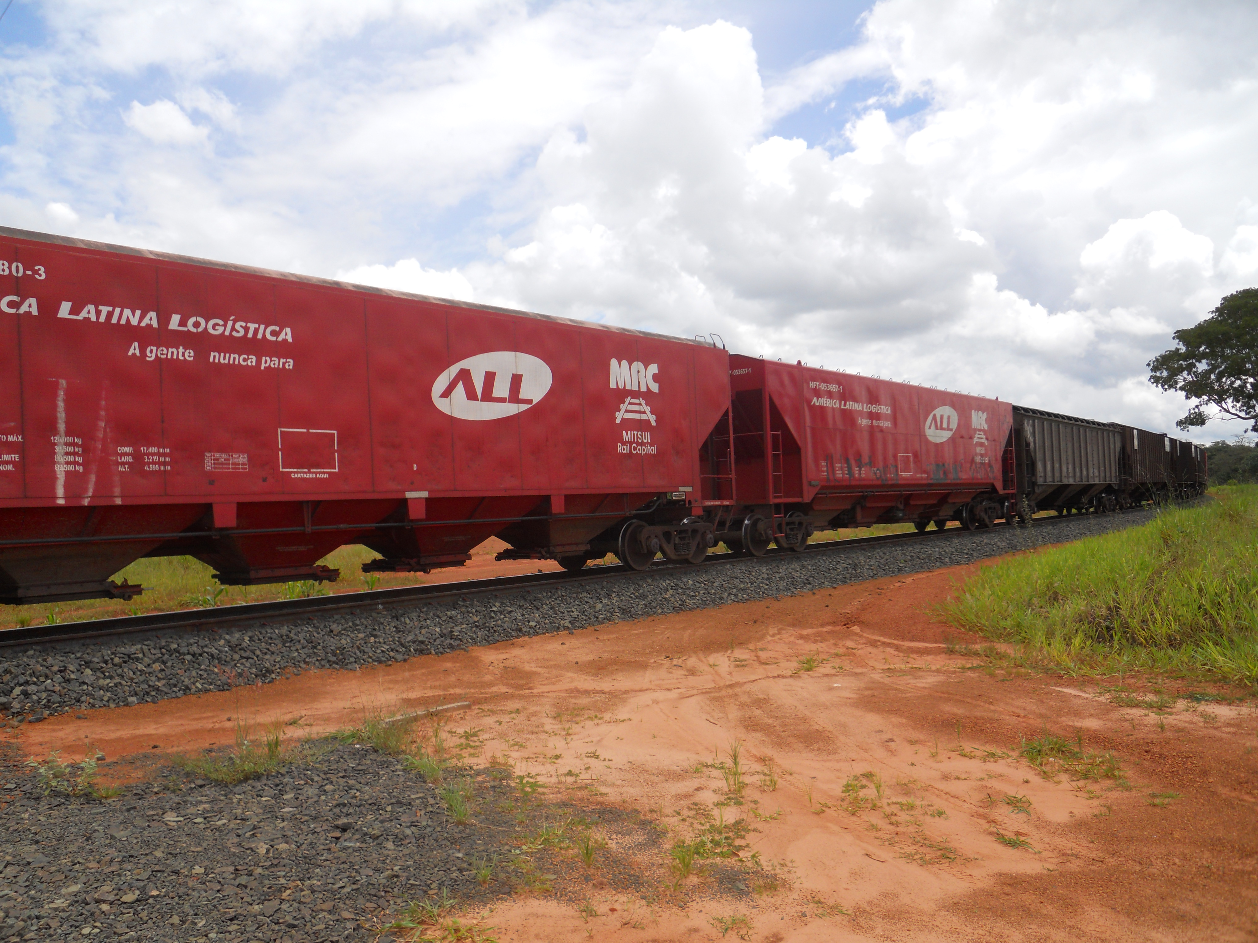 Rail cars from America Latina Logistica, which operates the Ferronorte Railroad in Mato Grosso, Brazil