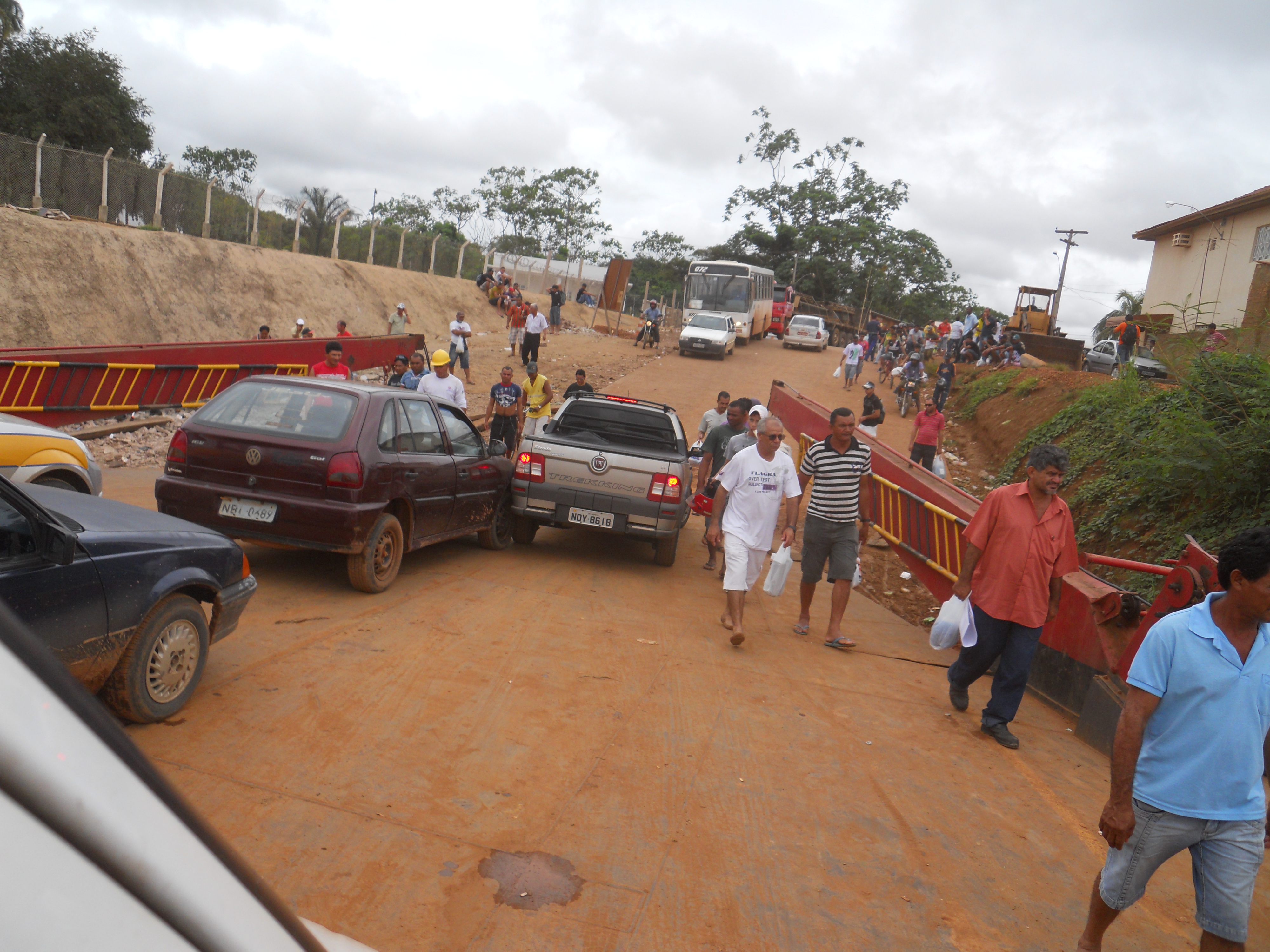 Oops, a fender bender leaving the ferry boat at Porto Velho, Brazil